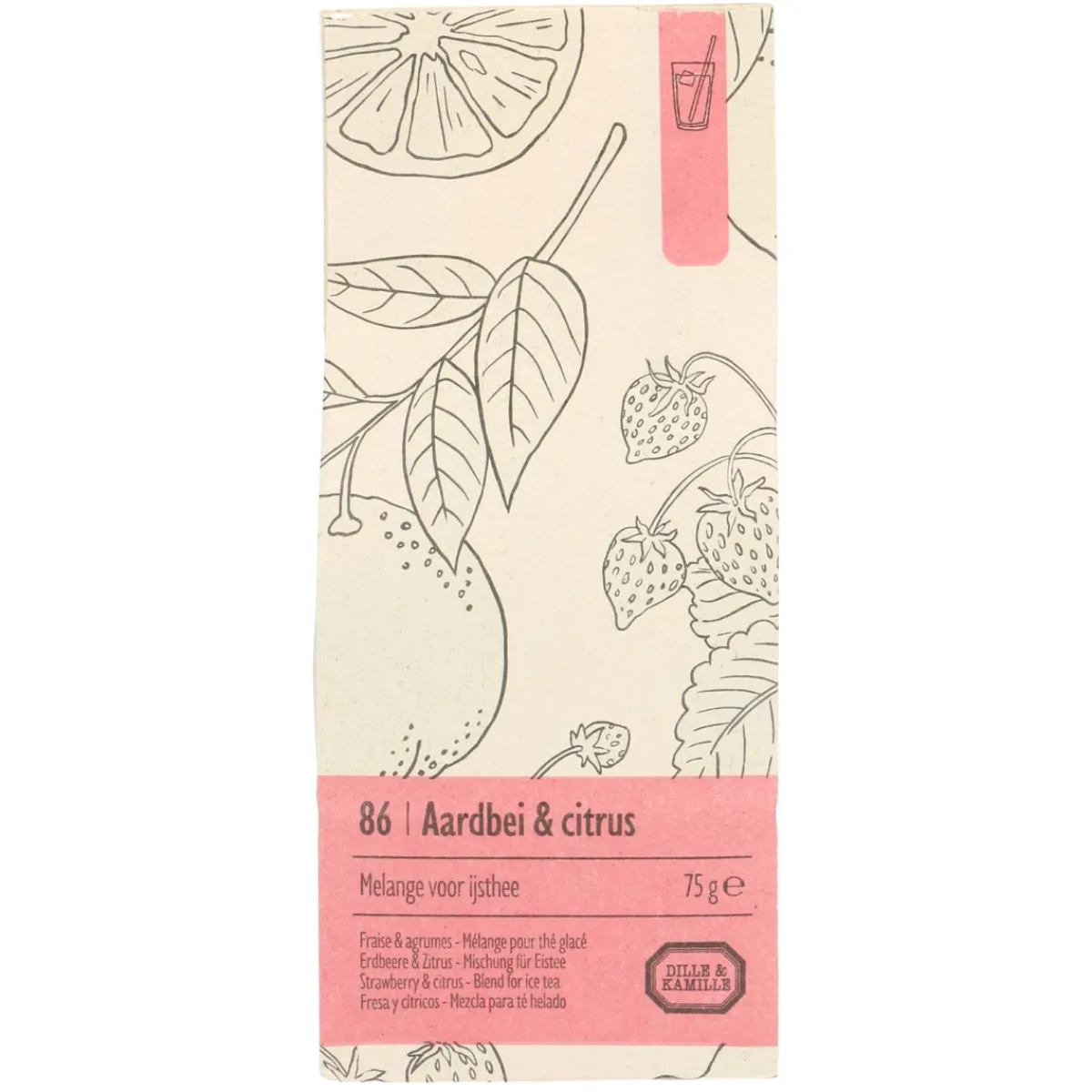 Thee*DILLE & KAMILLE Aardbei citrus, Melange voor ijsthee, 75 g