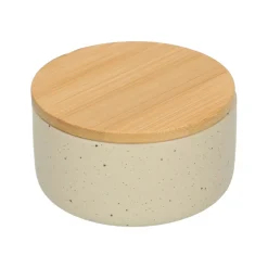 Badkameraccessoires*DILLE & KAMILLE Bakje + deksel, beige spikkel, keramiek en bamboe