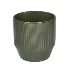 Bloempotten*DILLE & KAMILLE Bloempot, aardewerk, donkergroen geribbeld, Ø 13 cm