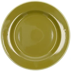 Picknick|Borden*DILLE & KAMILLE Bord, emaille, olijfgroen met lichtgroen randje, Ø26 CM