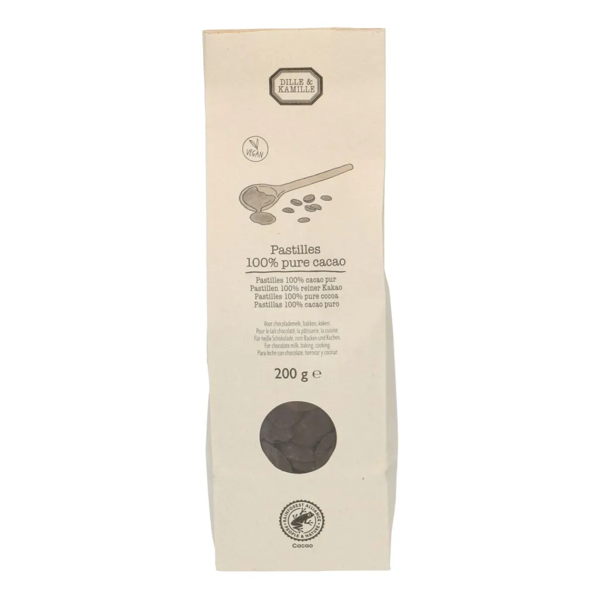 Chocolade|Pannen Vol Smaak*DILLE & KAMILLE Chocolade voor chocolademelk, biologisch, 100% cacao, pastilles, 200 gram