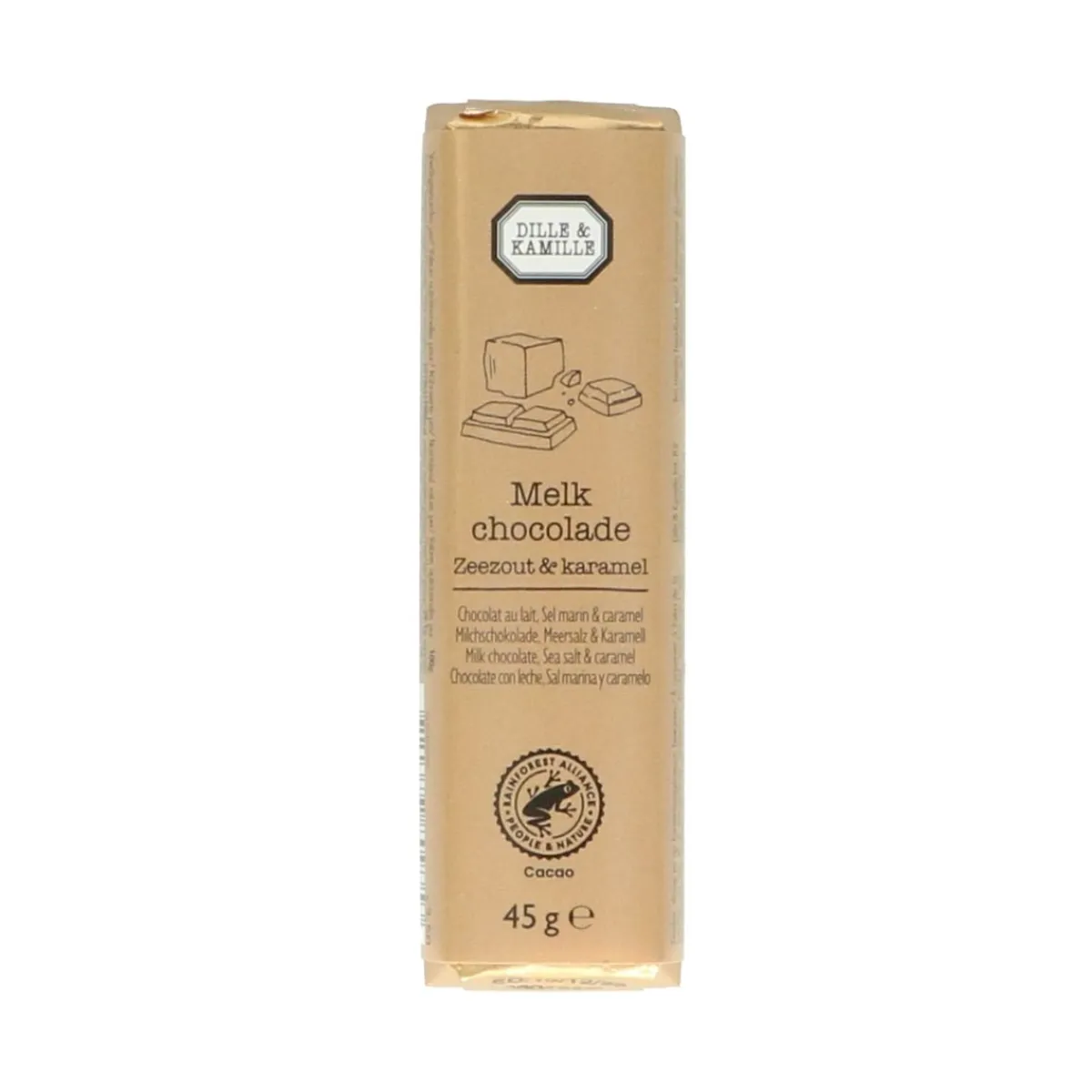 Chocolade*DILLE & KAMILLE Chocoladetablet, melk, zeezout & karamel, 45 g