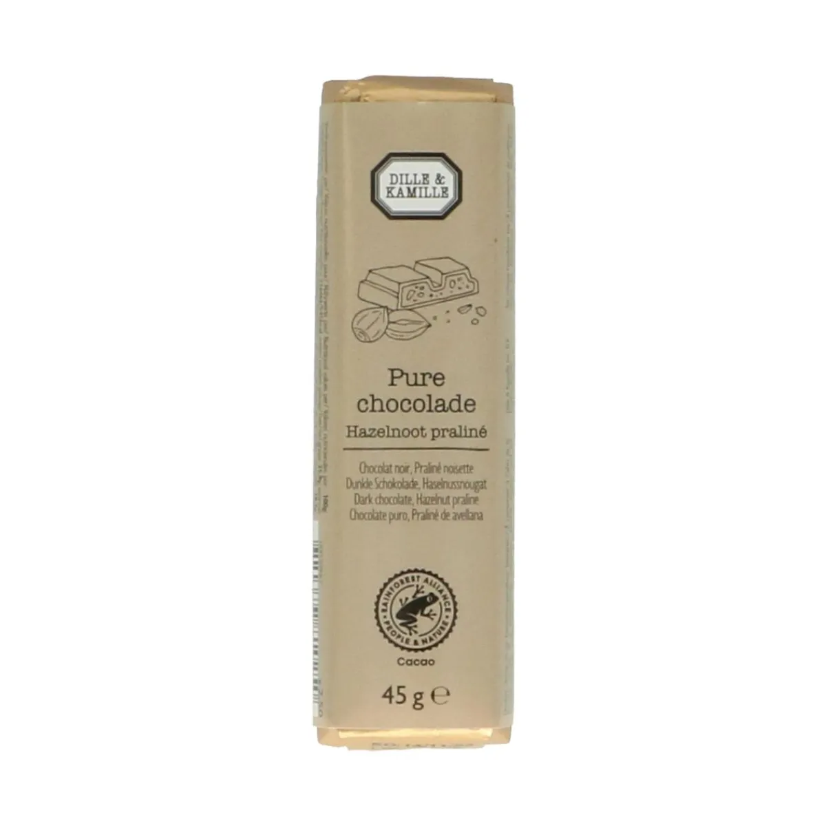 Chocolade*DILLE & KAMILLE Chocoladetablet, puur, hazelnoot praliné, 45 g