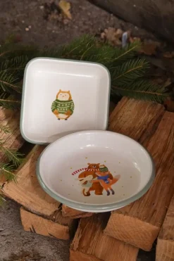 Borden*DILLE & KAMILLE Diep bord, emaille, knuffelende dieren, Ø 14 cm