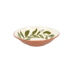 Borden|Serviessets*DILLE & KAMILLE Diep bord, terracotta, groen blad, 22 x 5,5 cm