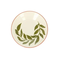 Borden|Serviessets*DILLE & KAMILLE Diep bord, terracotta, groen blad, 22 x 5,5 cm