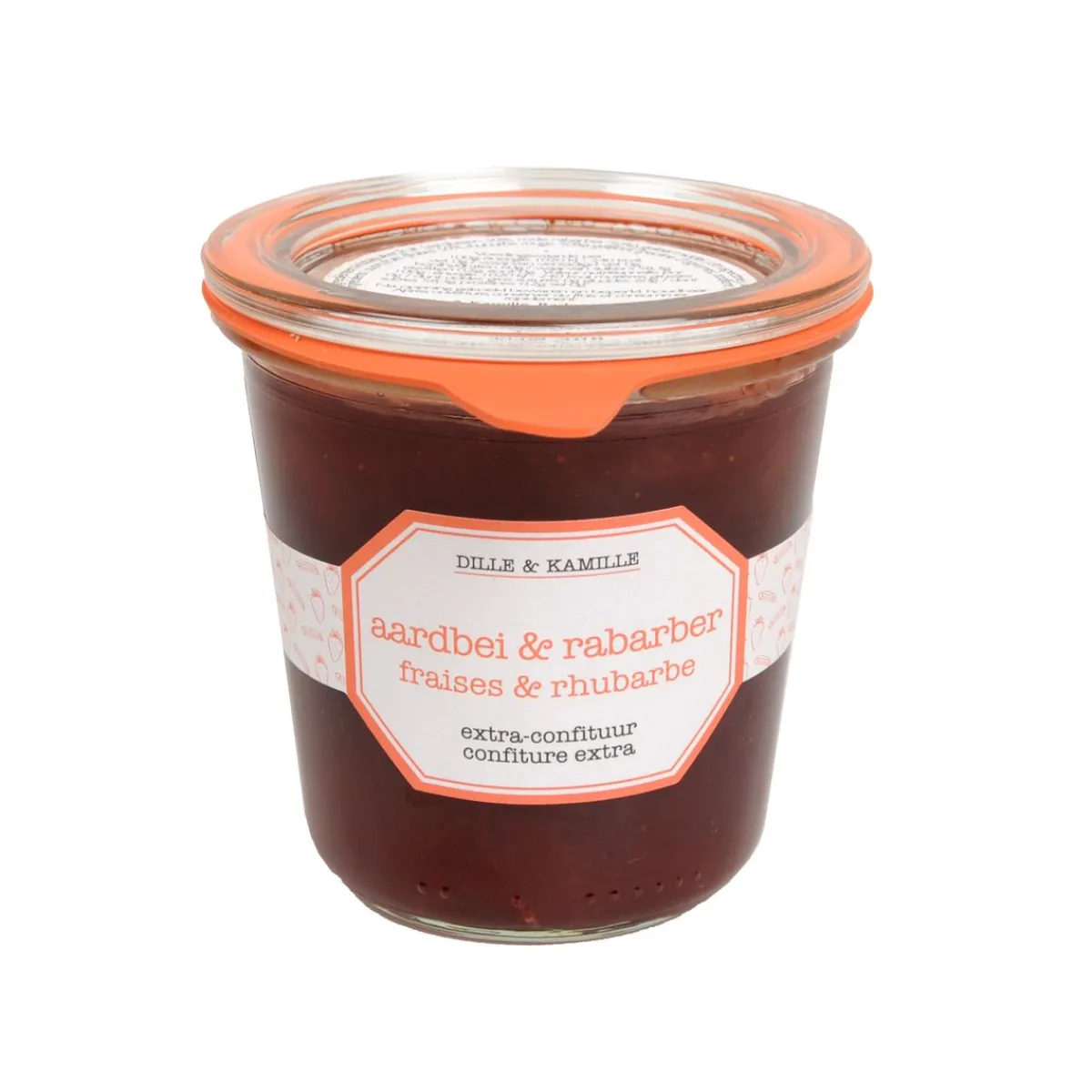 Confituur*DILLE & KAMILLE Extra-confituur, aardbei & rabarber, 320 gram