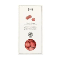 Chocolade*DILLE & KAMILLE Frambozen in witte chocolade, 80 gram