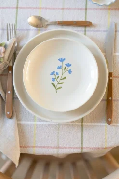 Borden|Serviessets*DILLE & KAMILLE Gebaksbordje, steengoed, blauwe bloem, Ø 16 cm