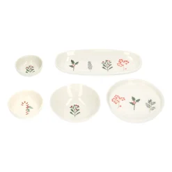 Borden*DILLE & KAMILLE Gebaksbordje, steengoed, offwhite, kersttakjes, Ø 15 cm