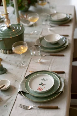 Borden*DILLE & KAMILLE Gebaksbordje, steengoed, offwhite, kersttakjes, Ø 15 cm
