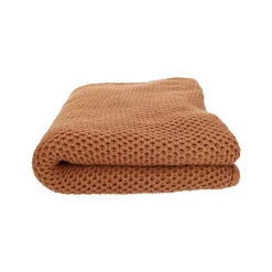 Warm Wonen|Herfst Decoratie*DILLE & KAMILLE Gebreid plaid, GOTS bio-katoen, bruin, 130 x 170 cm
