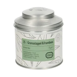 Thee*DILLE & KAMILLE Granaatappel & framboos, biologisch, groene thee, blik, 75 gram