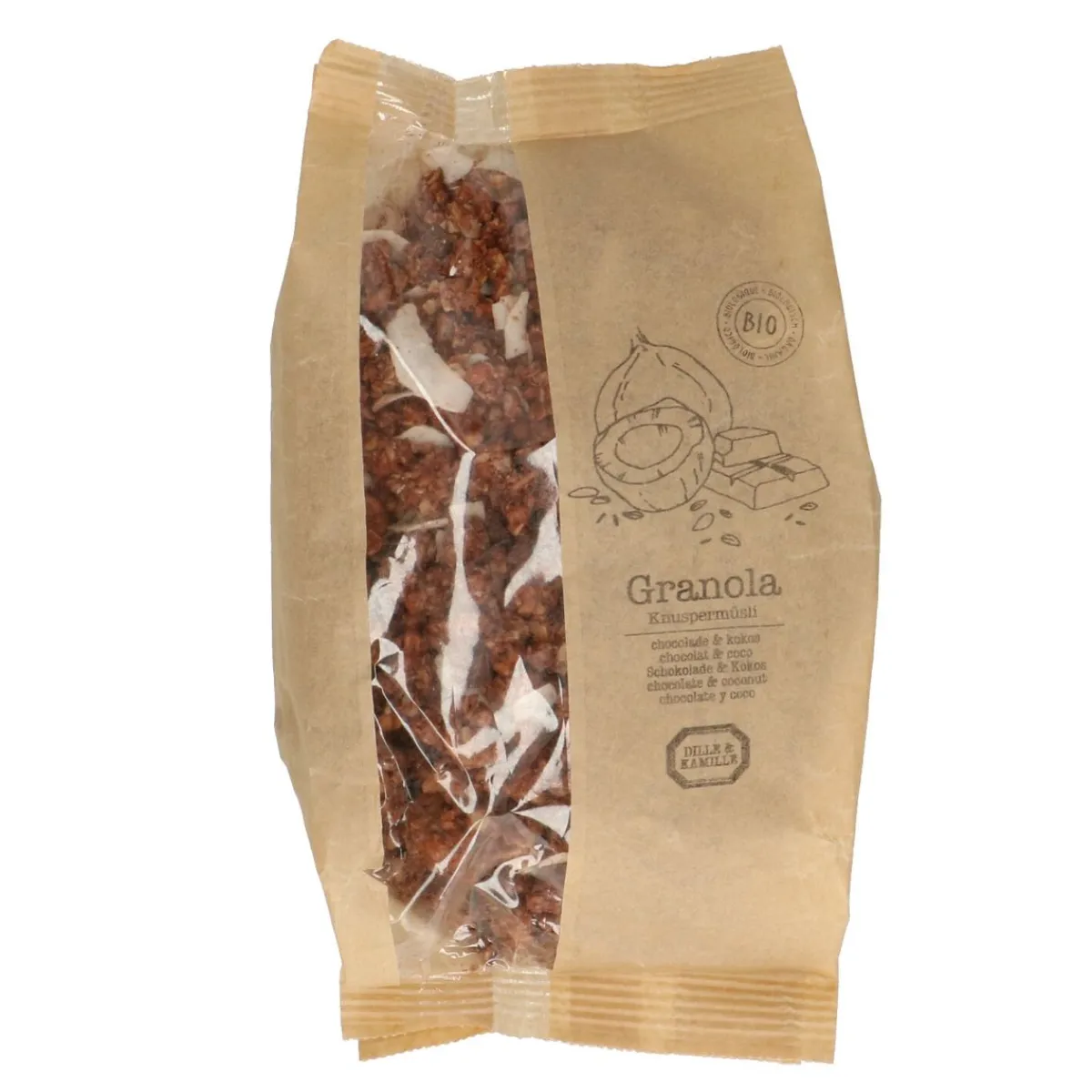 Goed Gevulde Hapjesplank|Granola*DILLE & KAMILLE Granola, biologisch, chocolade & kokos, 375 gr