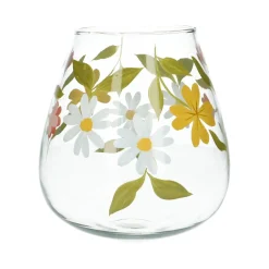 Vazen*DILLE & KAMILLE Grote vaas, glas, beschilderd met bloemen,  Ø 18 x 17 cm