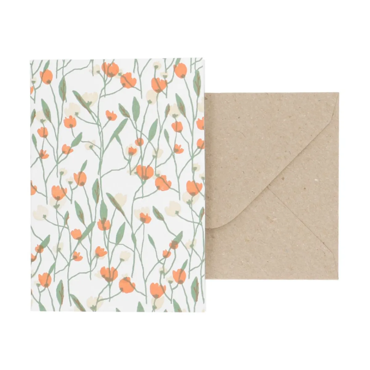 Kaarten|Kaarten*DILLE & KAMILLE Kaart met envelop, bloemen oranje en roze