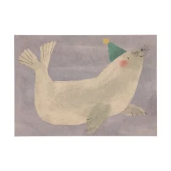 Kaarten|Kaarten*DILLE & KAMILLE Kaart, zeehond met feesthoed
