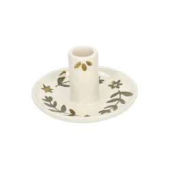 Tinten En Texturen|Herfst Decoratie*DILLE & KAMILLE Kandelaar, steengoed, handbeschilderde takjes, groen, Ø11 x 6  cm
