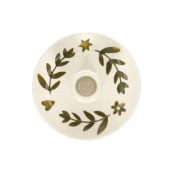Tinten En Texturen|Herfst Decoratie*DILLE & KAMILLE Kandelaar, steengoed, handbeschilderde takjes, groen, Ø11 x 6  cm