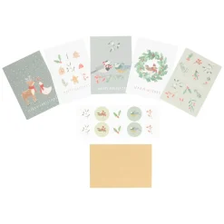 Kaarten*DILLE & KAMILLE Kerstkaart + envelop, dieren en bessentakjes, set van 10 in doos