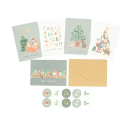 Kaarten*DILLE & KAMILLE Kerstkaart + envelop, kerstdieren, set van 10 in doos