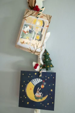 Kaarten|Kaarten*DILLE & KAMILLE Kerstkaart + envelop, vierkant, maan met haas