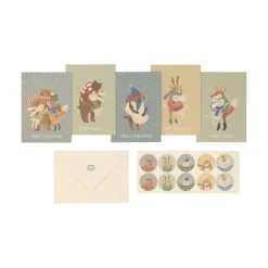 Kaarten*DILLE & KAMILLE Kerstkaarten met envelop, knuffelde dieren, set van 10 in een doos
