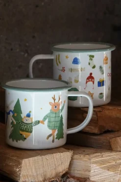 Bekers En Mokken*DILLE & KAMILLE Kerstmok, emaille, dansende dieren, 300 ml