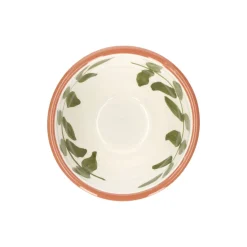 Schalen|Soepkommen*DILLE & KAMILLE Kom, terracotta, groen blad, 9,5 X 5 cm