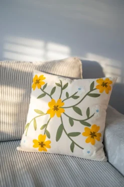 Kussens*DILLE & KAMILLE Kussen met bloemen, bio-katoen, offwhite, 50 x 50 cm