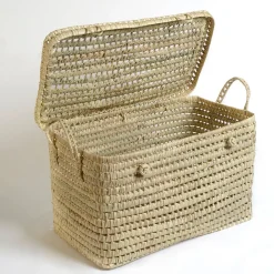 Kinderkamer|Rieten Manden*DILLE & KAMILLE Mand met deksel, palmblad, groot