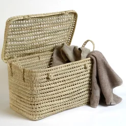 Kinderkamer|Rieten Manden*DILLE & KAMILLE Mand met deksel, palmblad, groot