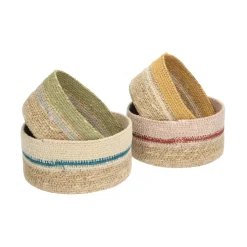 Rieten Manden*DILLE & KAMILLE Mandje naturel, zeegras, blauw, Ø16 cm