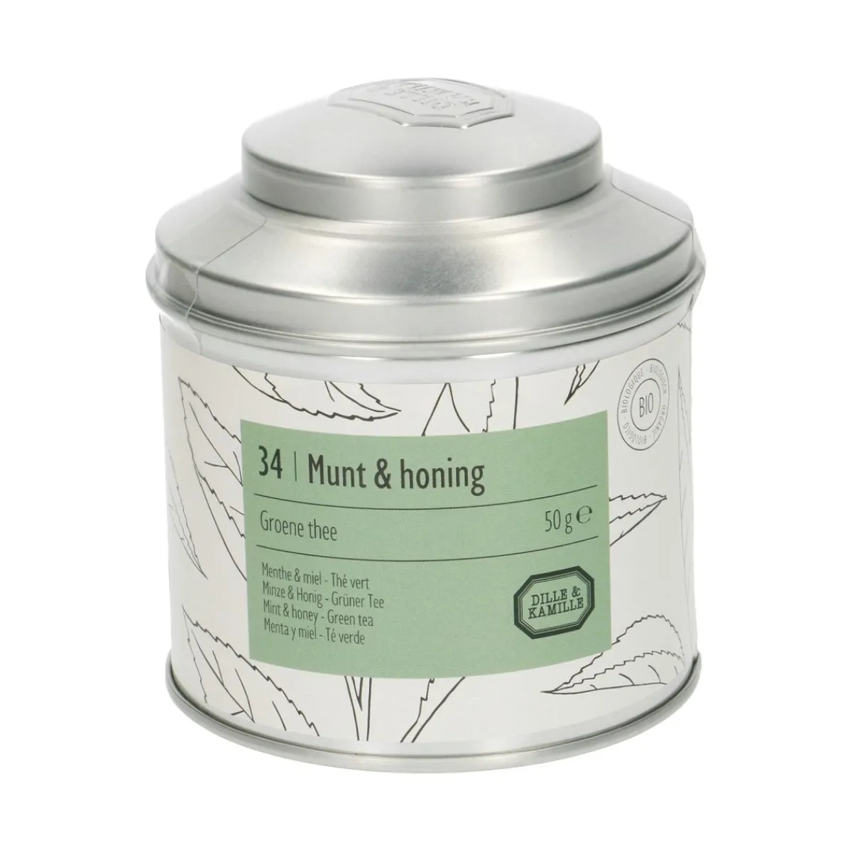 Thee*DILLE & KAMILLE Munt & honing, biologisch, groene thee, blik, 50 gram