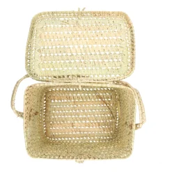 Picknick*DILLE & KAMILLE Picknickmand met deksel, palmblad, 27 x 37 x 28 cm