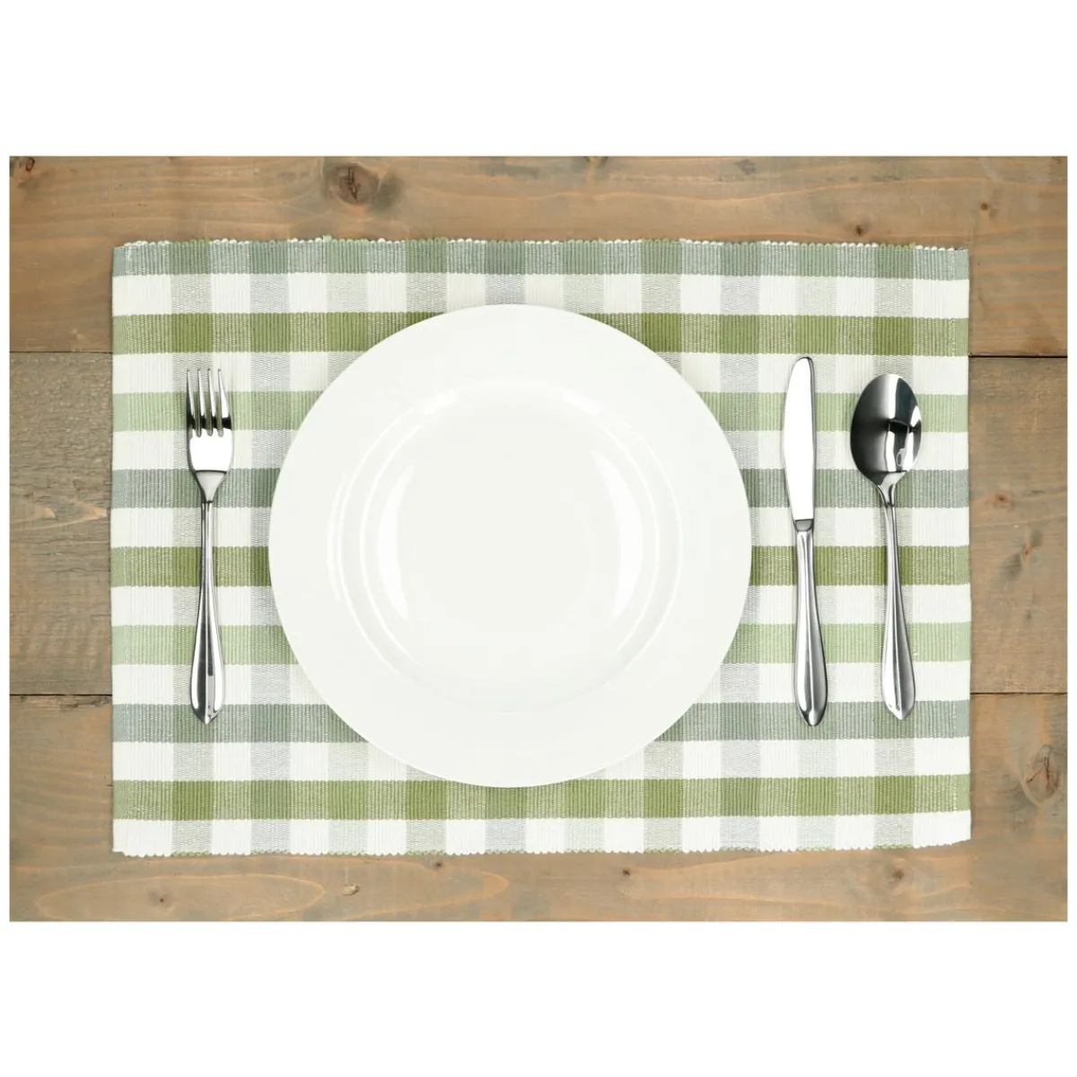 Placemats*DILLE & KAMILLE Placemat geribbeld, GOTS bio-katoen, groen, geruit, 35 x 50 cm