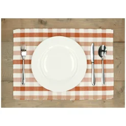 Placemats*DILLE & KAMILLE Placemat geribbeld, GOTS bio-katoen, roze, geruit, 35 x 50 cm