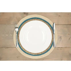 Placemats*DILLE & KAMILLE Placemat naturel, zeegras, blauwe rand, Ø38 cm