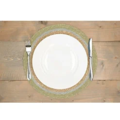 Placemats*DILLE & KAMILLE Placemat naturel, zeegras, groene rand, Ø38 cm