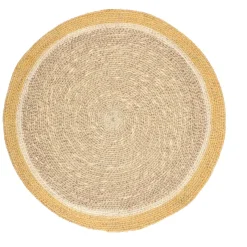 Placemats*DILLE & KAMILLE Placemat naturel, zeegras, gele rand, Ø38 cm