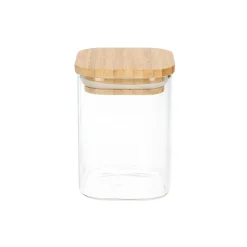 Voorraadpotten*DILLE & KAMILLE Potje vierkant, hittebestendig glas, bamboe deksel 200 ml