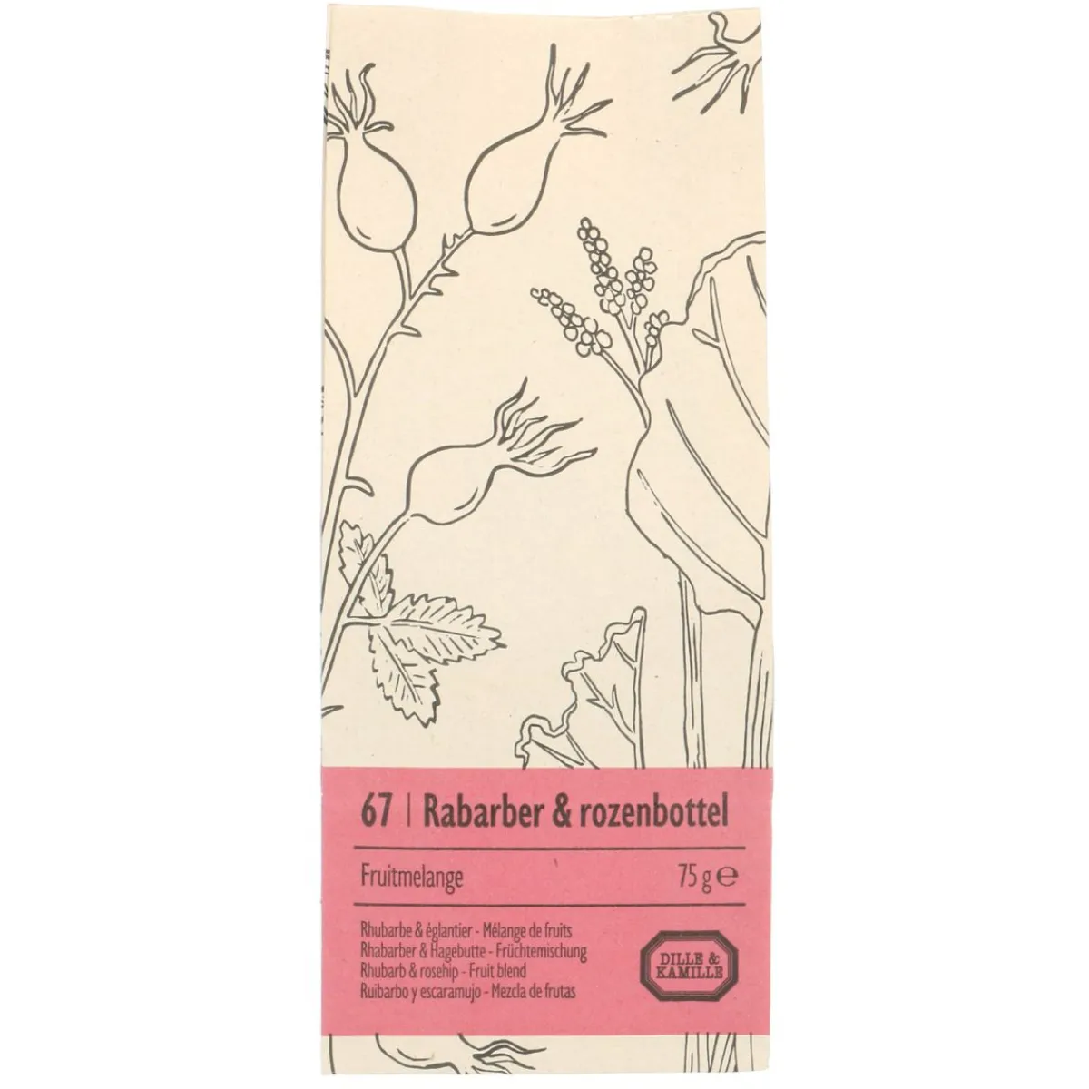 Thee*DILLE & KAMILLE Rabarber & rozenbottel, Fruitmelange, 75 g
