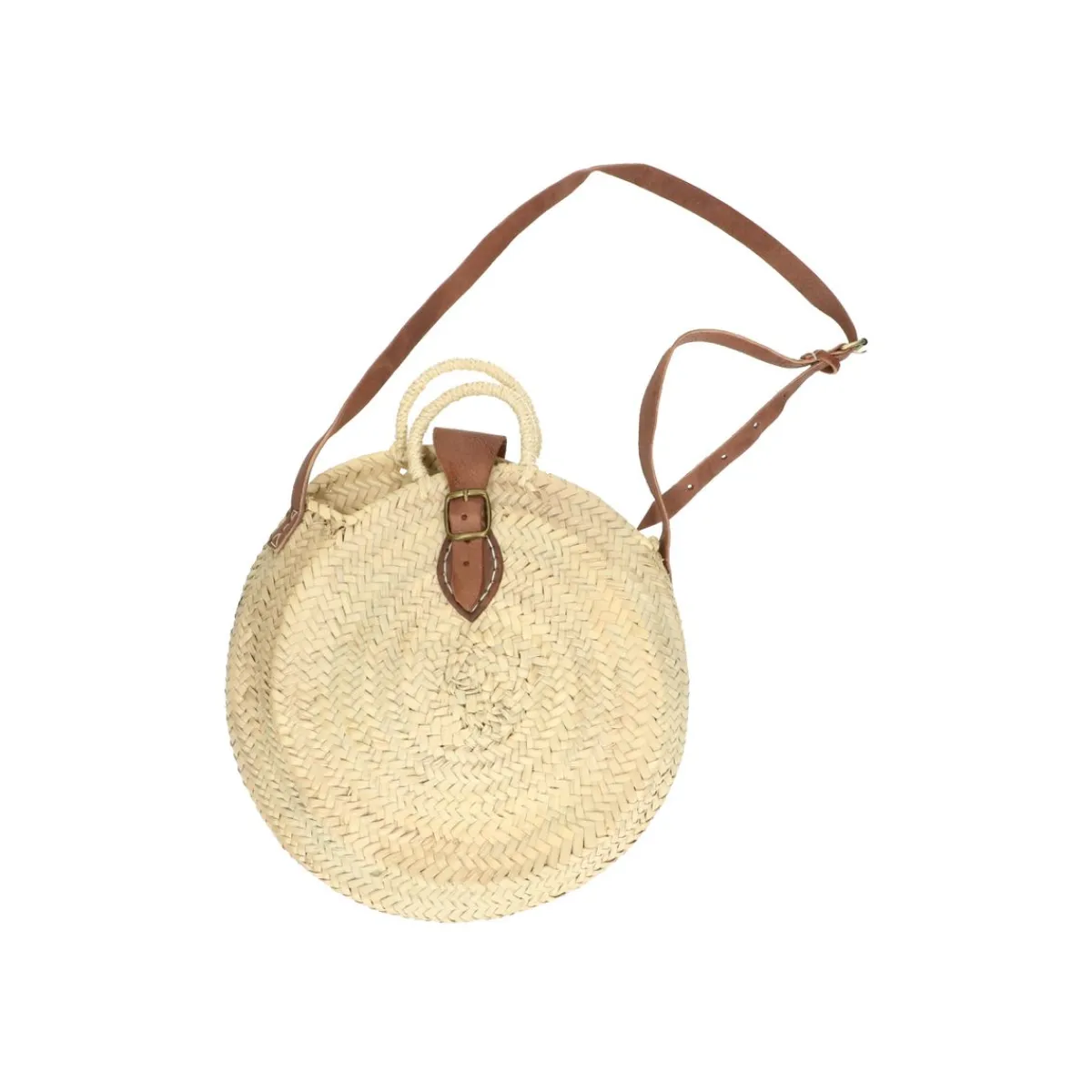 Rieten Tassen*DILLE & KAMILLE Ronde tas met schouderriem, palmblad, ø 30 cm