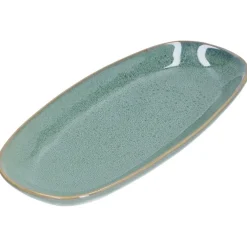 Schalen|Serviessets*DILLE & KAMILLE Serveerschaal reactieve glazuur, steengoed, groen, 26 x 12 cm