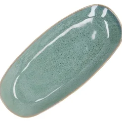 Schalen|Serviessets*DILLE & KAMILLE Serveerschaal reactieve glazuur, steengoed, groen, 26 x 12 cm