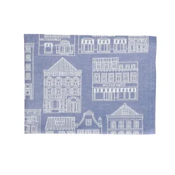 Vaatdoeken*DILLE & KAMILLE Theedoek, katoen, blauw/wit met gevelmotief