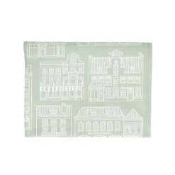 Vaatdoeken*DILLE & KAMILLE Theedoek, katoen, groen/wit met gevelmotief