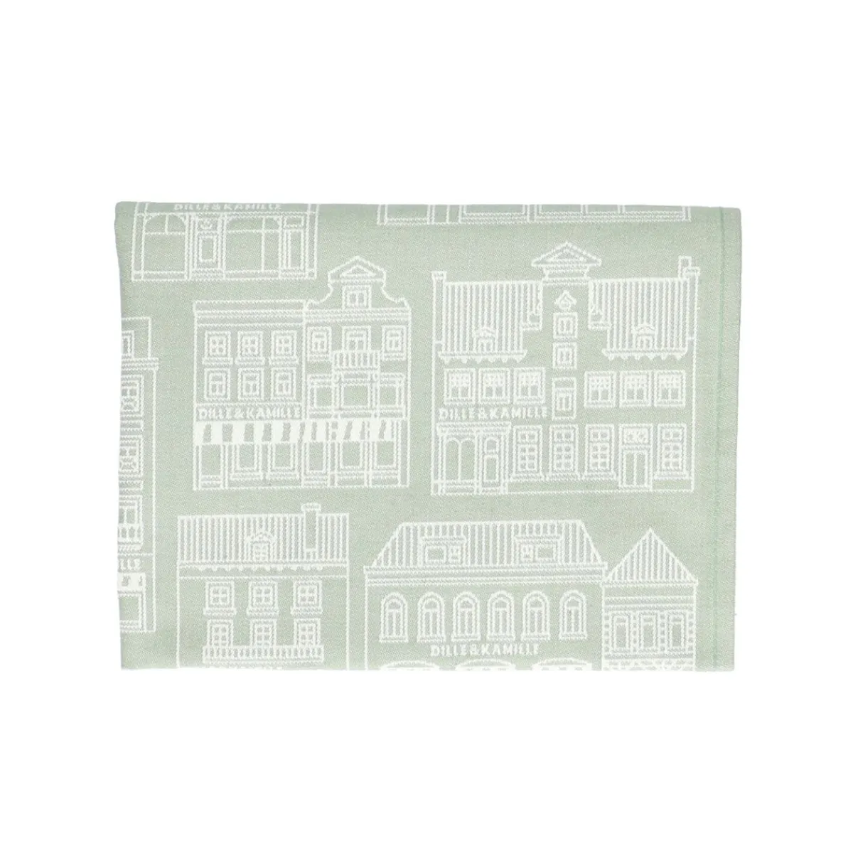 Vaatdoeken*DILLE & KAMILLE Theedoek, katoen, groen/wit met gevelmotief