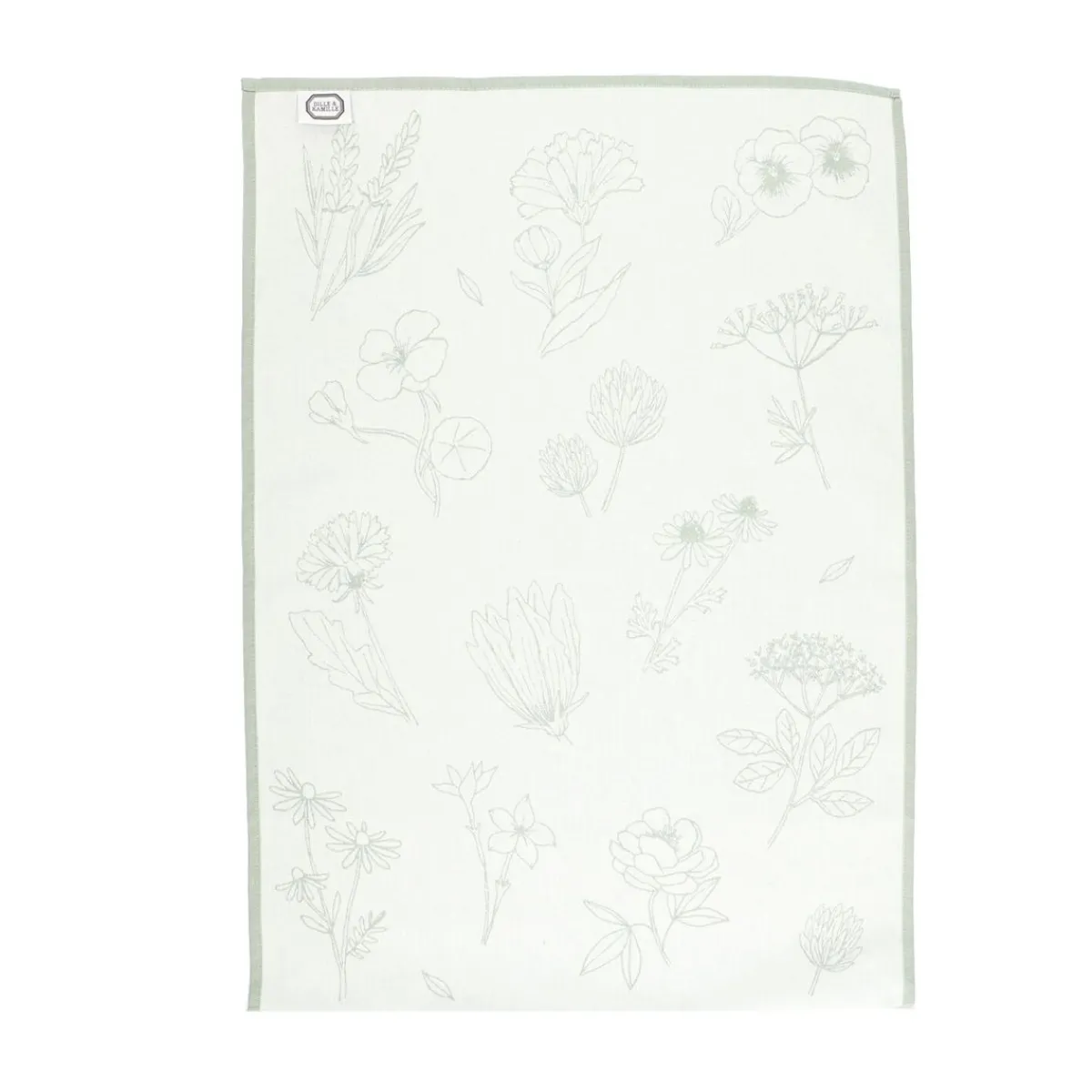 Vaatdoeken*DILLE & KAMILLE Theedoek, katoen, groen/wit met bloemenmotief