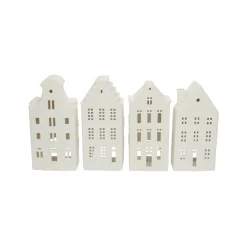 Porseleinen Huisjes|Theelichthouders*DILLE & KAMILLE Theelichthouder, porselein, huisje met strakke gevel, 18,5 cm